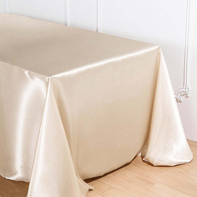 90"x132" Beige Satin Rectangular Tablecloth