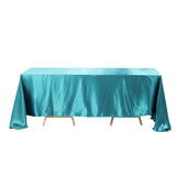 90"x156" Peacock Teal Satin Rectangular Tablecloth