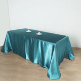 90"x156" Peacock Teal Satin Rectangular Tablecloth