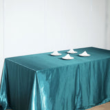 90"x156" Peacock Teal Satin Rectangular Tablecloth