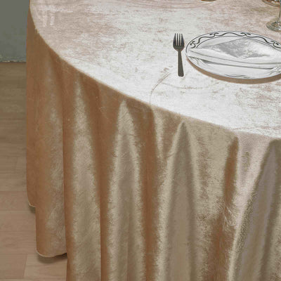 120inch Champagne Premium Velvet Round Tablecloth, Reusable Linen