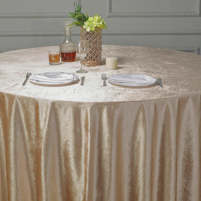 120inch Champagne Premium Velvet Round Tablecloth, Reusable Linen