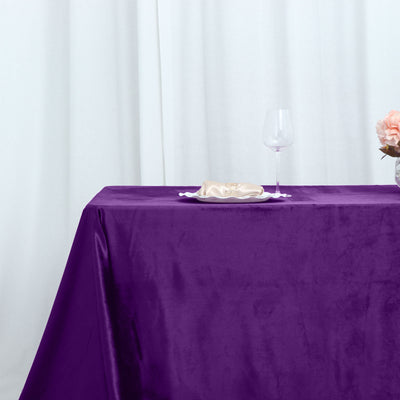 90x132Inch Purple Premium Velvet Rectangle Tablecloth, Reusable Linen