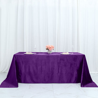 90x132Inch Purple Premium Velvet Rectangle Tablecloth, Reusable Linen