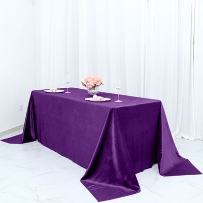 90x132Inch Purple Premium Velvet Rectangle Tablecloth, Reusable Linen