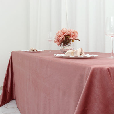 90x132inch Dusty Rose Premium Sheen Velvet Rectangle Tablecloth