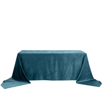 90Inchx156Inch Peacock Teal Premium Velvet Rectangle Tablecloth, Reusable Linen