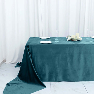 90Inchx156Inch Peacock Teal Premium Velvet Rectangle Tablecloth, Reusable Linen