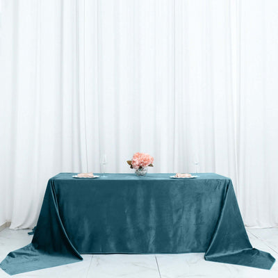 90Inchx156Inch Peacock Teal Premium Velvet Rectangle Tablecloth, Reusable Linen