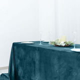 90Inchx156Inch Peacock Teal Premium Velvet Rectangle Tablecloth, Reusable Linen