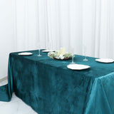 90Inchx156Inch Peacock Teal Premium Velvet Rectangle Tablecloth, Reusable Linen