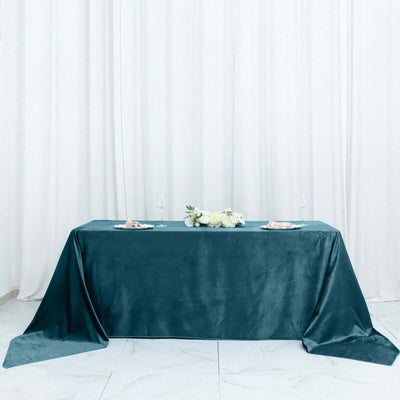 90Inchx156Inch Peacock Teal Premium Velvet Rectangle Tablecloth, Reusable Linen