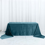 90Inchx156Inch Peacock Teal Premium Velvet Rectangle Tablecloth, Reusable Linen