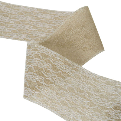 6 inch x 10 Yards | Natural Jute | Burlap Ribbon with Lace Overlay