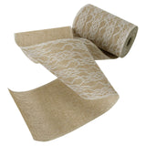 6 inch x 10 Yards | Natural Jute | Burlap Ribbon with Lace Overlay