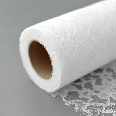 6 inches x 10 Yards White Floral Lace Fabric Bolt