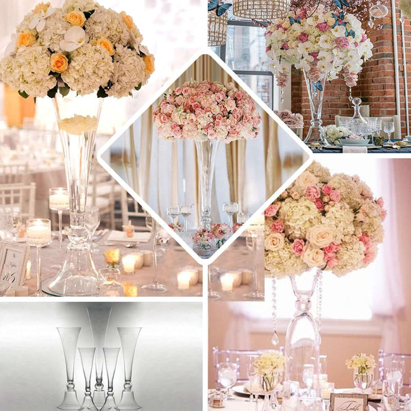 Set of 2 | 32" Clear Reversible Clarinet Glass Trumpet Vase, Tall Glass Vases