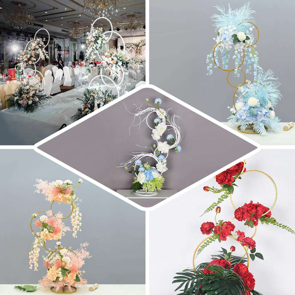 5Ft | 4-Tiered Gold Hoop Pillar Flower Stand, Metal Wedding Arch Table Centerpiece - Hoop Wreath