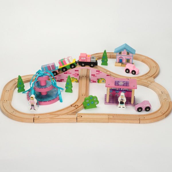 pink wooden train table