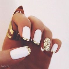 White Nails With Gold Design-7