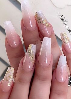White with golden sequins Nail Design