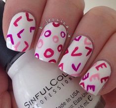 Letter LOVE Valentine nail art idea