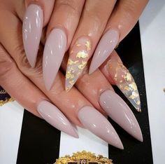 Gold Sequins Stiletto Nail Design