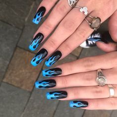 Blue Nail Polish Designs-13 Flame nails
