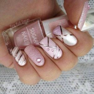 Rhinestone glitter pink and silver nail design