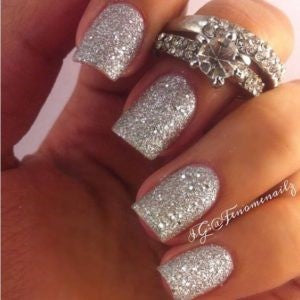 Silver glitter nail design