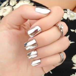 Silver mirror nail design