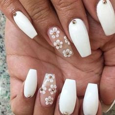 Nail Design with White Flowers