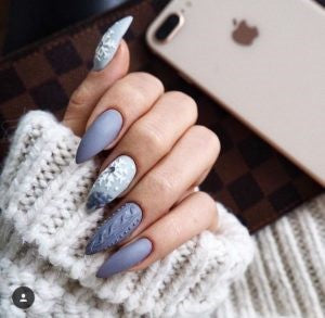 Matte Sweater striped pastel blue nail design