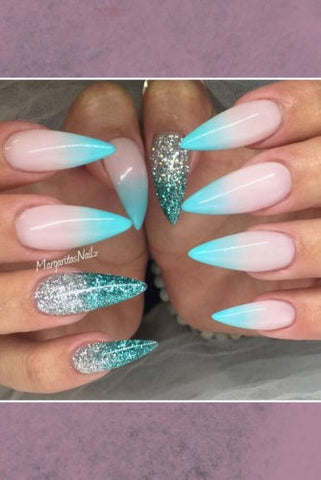 3 colors ombre nail design with glitter