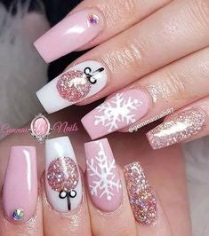 Cute pink Christmas nails