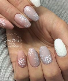 Pink snow Christmas nails
