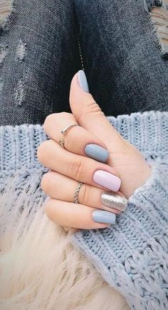Pastel grey blue nail art