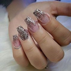 Glitter chrome powder coffin nail designs2