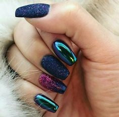 Glitter chrome powder coffin nail designs3