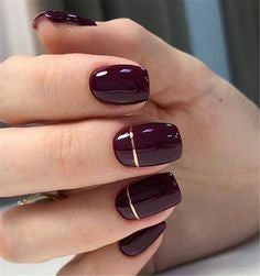 Gold Line Burgundy Nail Desig