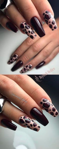 Leopard print Burgundy Nail Design