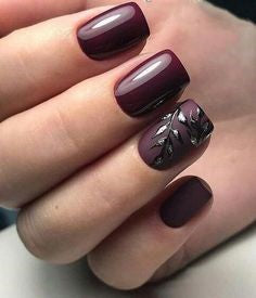 Leaves Burgundy Nail Design