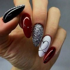 Heart Burgundy Nail Design