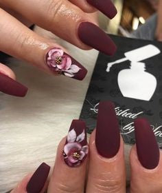 Flower Burgundy Nail Design