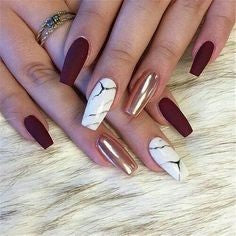 Marble Burgundy Nail Design