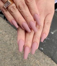 Pink Coffin Matte Nail Design