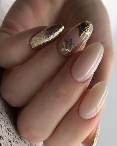 Golden Glitter Star Nail Design