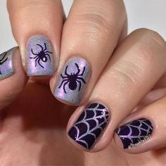 Glitter Spider Halloween Nail Design