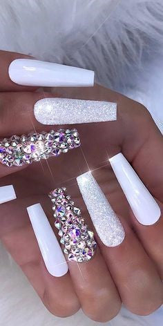 Glitter Rhinestones Nail Art Design