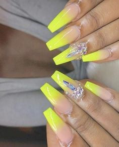 Yellow Rhinestones Nail Art Design